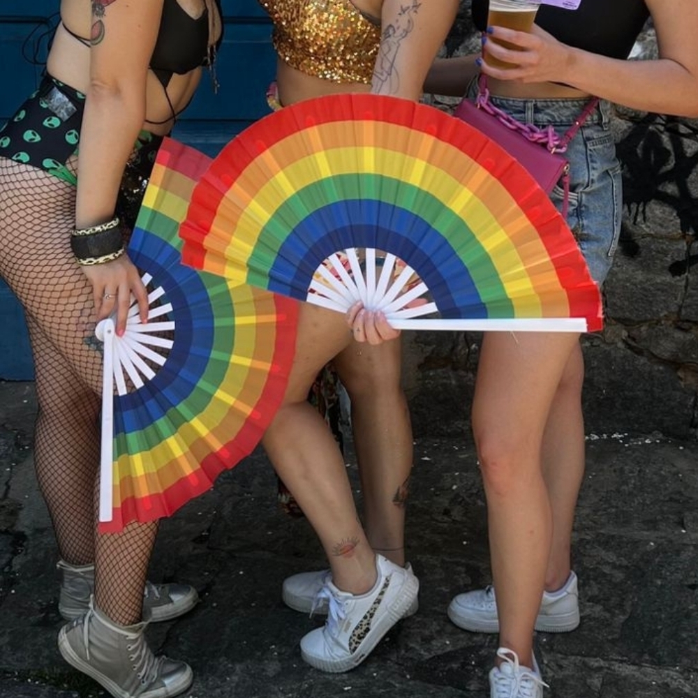 Rainbow Pride Hand Fan - Multicolor Folding Event Fan